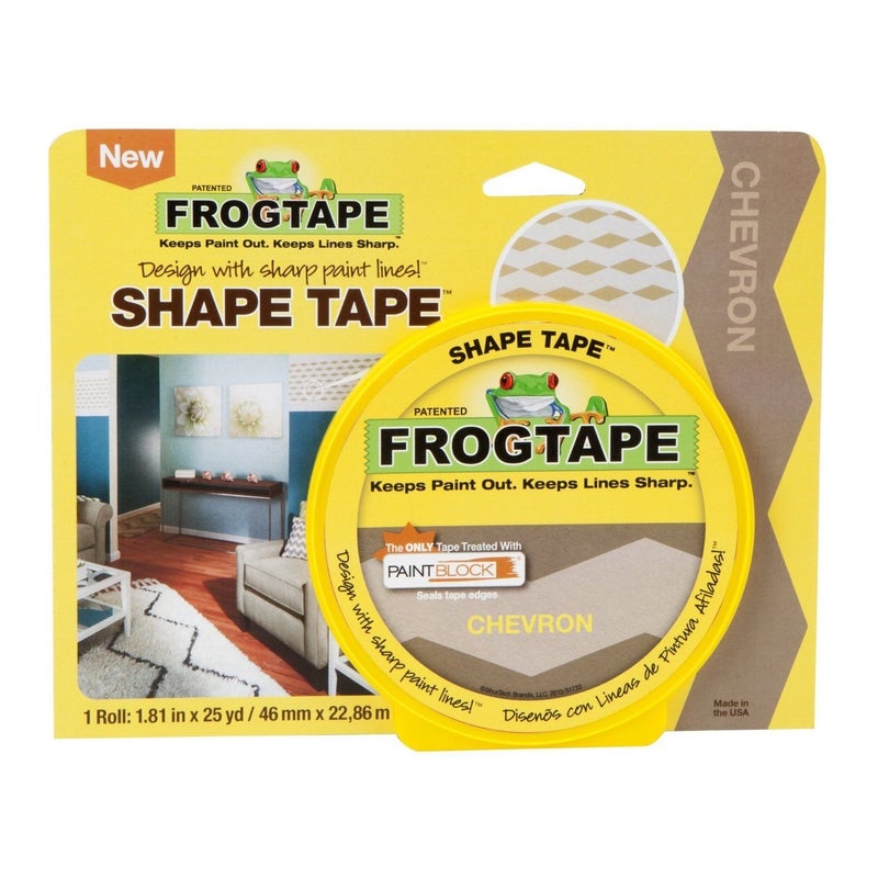 FROGTAPE 282549 Shape Tape Painting Tape, Yellow, Chevron Design, 1.81-Inch x 25-Yard Roll - Image 1